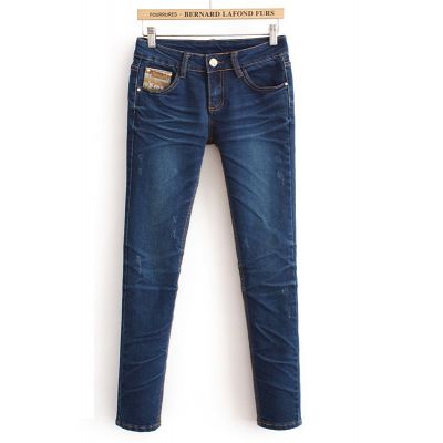 Skinny Jeans for women with tie dye fabric pocket - Denim blue