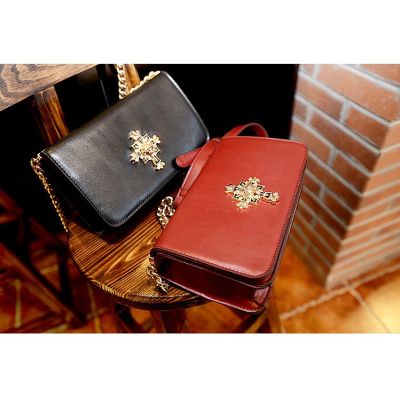 PU Leather Clutch Evening Handbag for Women with Gold Cross Details