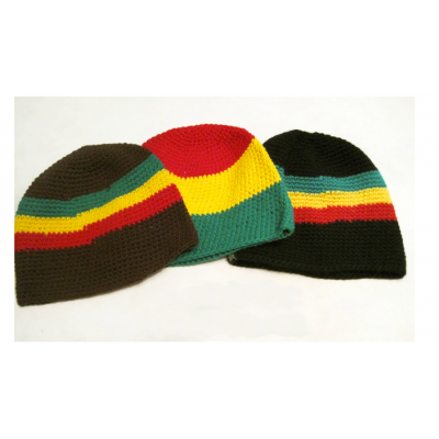 Reggae Winter Beanie Hat with Red Gold Green Stripes Rasta Jamaica