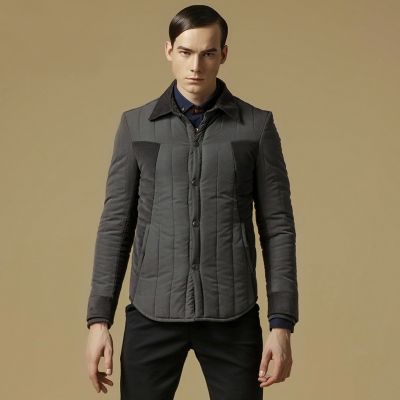 Two tone padded winter jacket for men classic collar