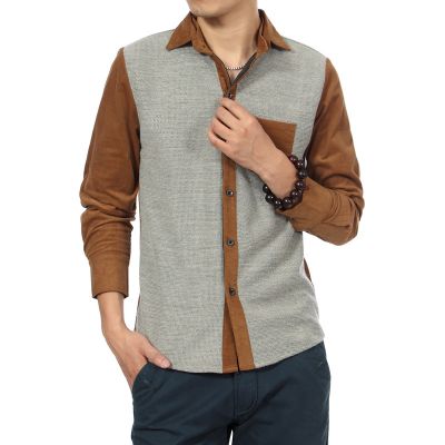 Fashion Shirt for men with Velvet Corduroy Sleeves Bicolor