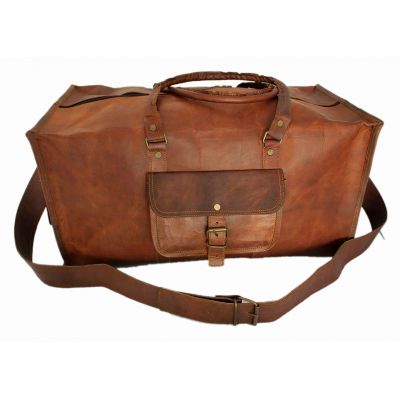 Vintage leather duffle bag sports style Square 18 inches