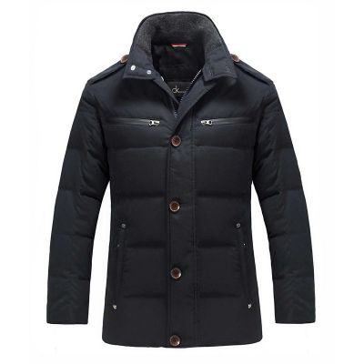 Short winter coat for men with high collar and chest zip pockets