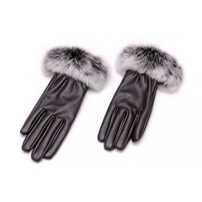 Women's leather gloves lined with real rabbit fur