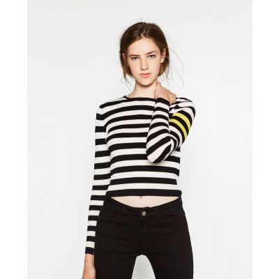 Women's Long Sleeve Top with Black and White Stripes