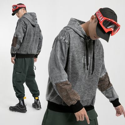 Men's denim hoodie streetwear