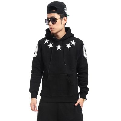 Hoodie Sweatshirt with Swag Stars Print Around Collar 90 Black Grey