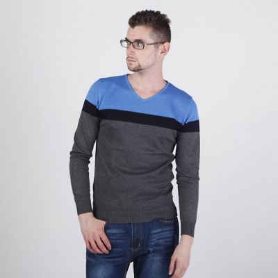 Simple Geometric Striped Jumper for Men with Colored Shoulders