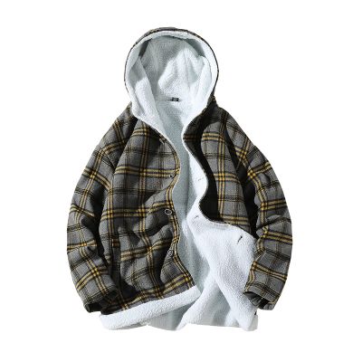 Sherpa coat with hood check print for men