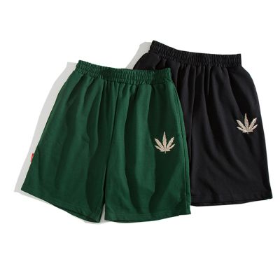 Cotton shorts for men with embroidered weed leaf logo
