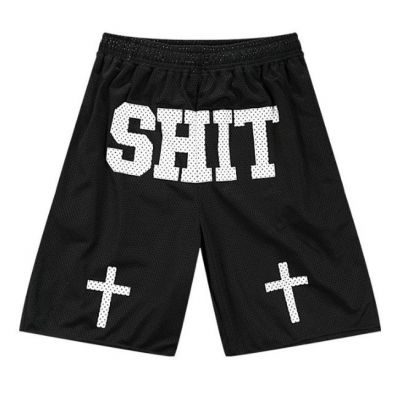 Shit Block Letters Black White Cotton Shorts Streetwear Crucifix on Knees