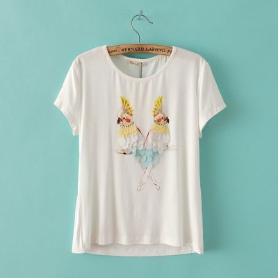 Summer T shirt for Women with Double Parrot Collage Design