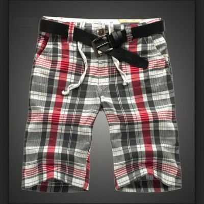 Plaid Checkered Shorts for Men Summer Canvas Grey and Red