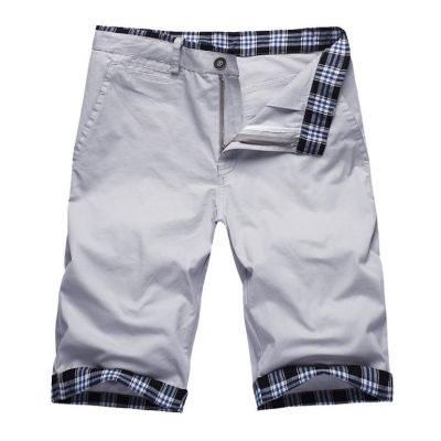 Ivory White Bermuda Summer shorts for Men with Checkered Cuff