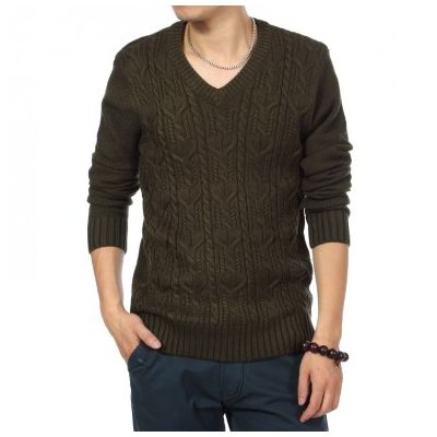 Retro Fashion V Neck Pullover Sweatshirt with Wool Knit Pattern
