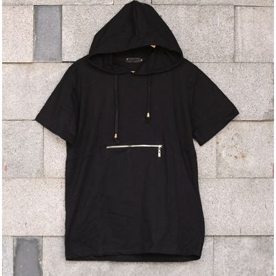 Hooded short sleeve T-shirt for Men with Front zip pocket