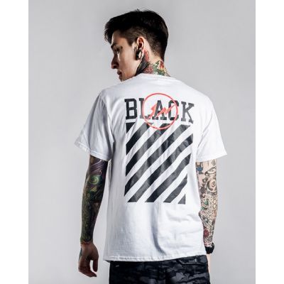 Off Black and White Stripes Print T-shirt for Men