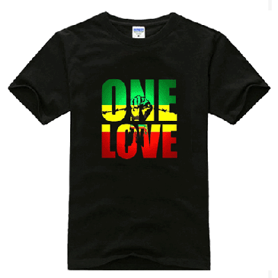 One Love Bob Marley T Shirt Rastafari Jamaica Red Gold Green Print