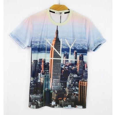 Slim Fit T-shirt with New York Skyline Manhattan Skyscrapers
