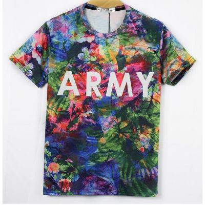 Stretch T-shirt with Multicolor Flower Print and ARMY front - Slim fit