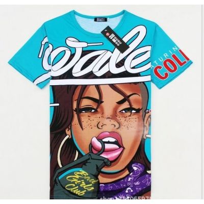 Wale Bad Girls Club T Shirt Sky Blue Cartoon Design Hip Hop Tee
