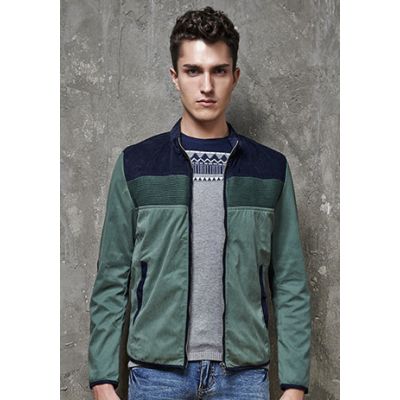 Men's Track Jacket with Chest Color Blocks - Green Navy