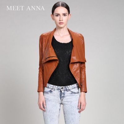 Real Leather Vest for Women with Wide Wrappable Lapel Collar