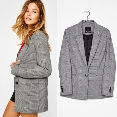 Women's Casual One-Button Checkered Blazer