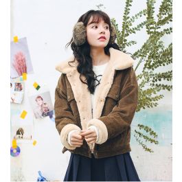 Woman Loose Corduroy Jacket New Thick Winter Lambswool Fur Coat L0045