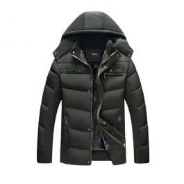 Padded winter puff coat for men with fur inside and large hood