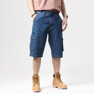 Baggy cargo denim shorts for men