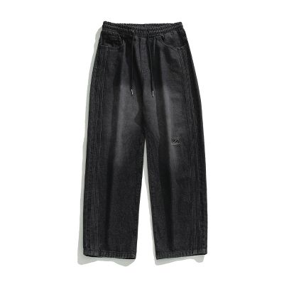 Baggy jeans in wash elasticated waist with drawstring for men