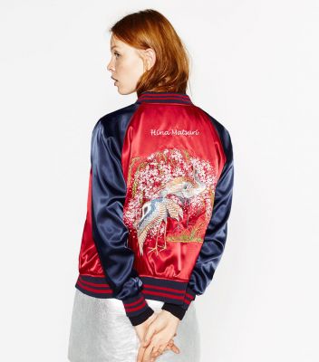 Women's satin reversible baseball jacket with embroidery on the back