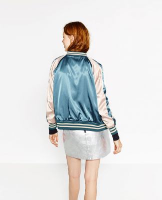 Women's satin reversible baseball jacket with embroidery on the back