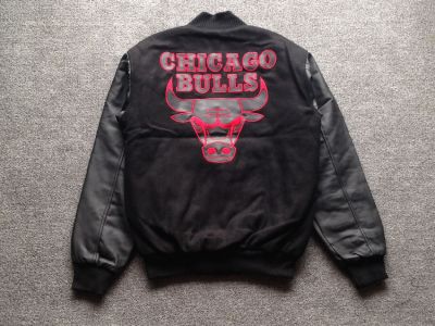 Chicago Bulls Bomber Jacket All Black Retro with Red Embroidery