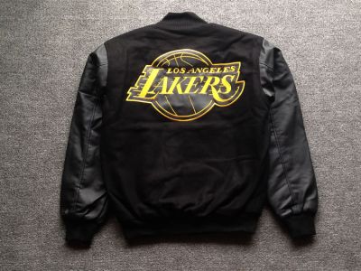 Los Angeles Lakers Bomber Jacket All Black Retro with Gold Embroidery