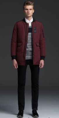 Mid-Long Bomber Jacket for men with black cotton lining