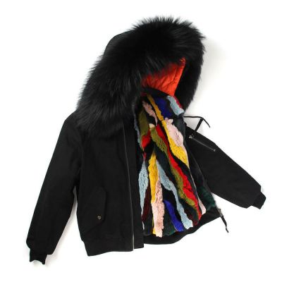 Women's short jacket with hood lined with thick fur