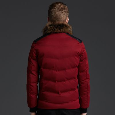 Short Winter Jacket for men with fur collar and leather patches