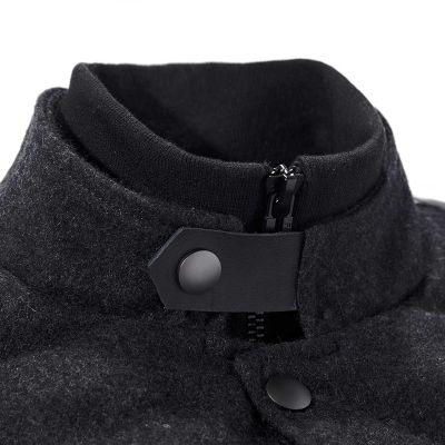 Leather sleeves padded winter coat for men with high collar