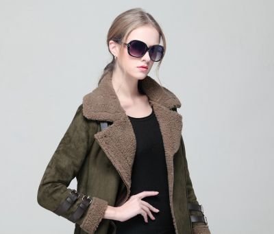 Women's suede imitation jacket with shearling collar
