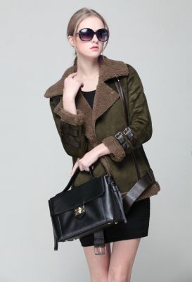 Women's suede imitation jacket with shearling collar