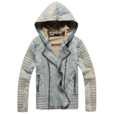 Jeans jacket with faded hood with padding shoulders