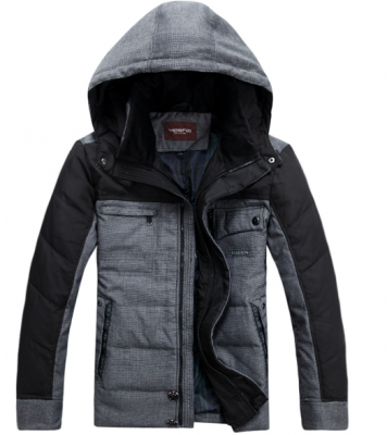 Two Tone Winter Jacket for Men with Chest Pockets and Hood