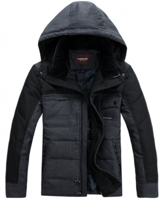 Two Tone Winter Jacket for Men with Chest Pockets and Hood