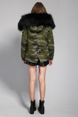 Winter jacket for women with hood fur camouflage