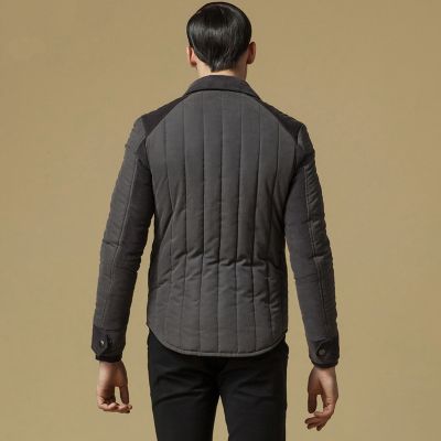 Two tone padded winter jacket for men classic collar