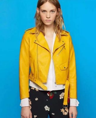 Faux leather perfecto biker jacket for women in yellow pink sky blue red
