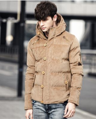 Men's winter hooded jacket in imitation suede