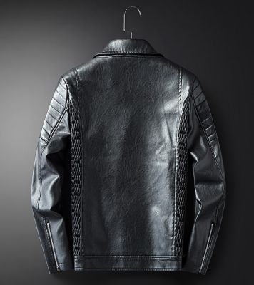 Leather biker perfecto jacket for men with textured shoulder padding
